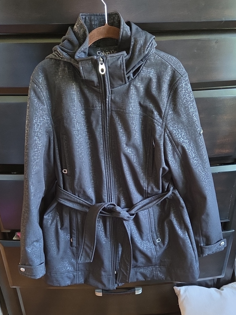 Calvin Klein Women's Hooded Belted Trench Coat -all weather with Zip Off Hood